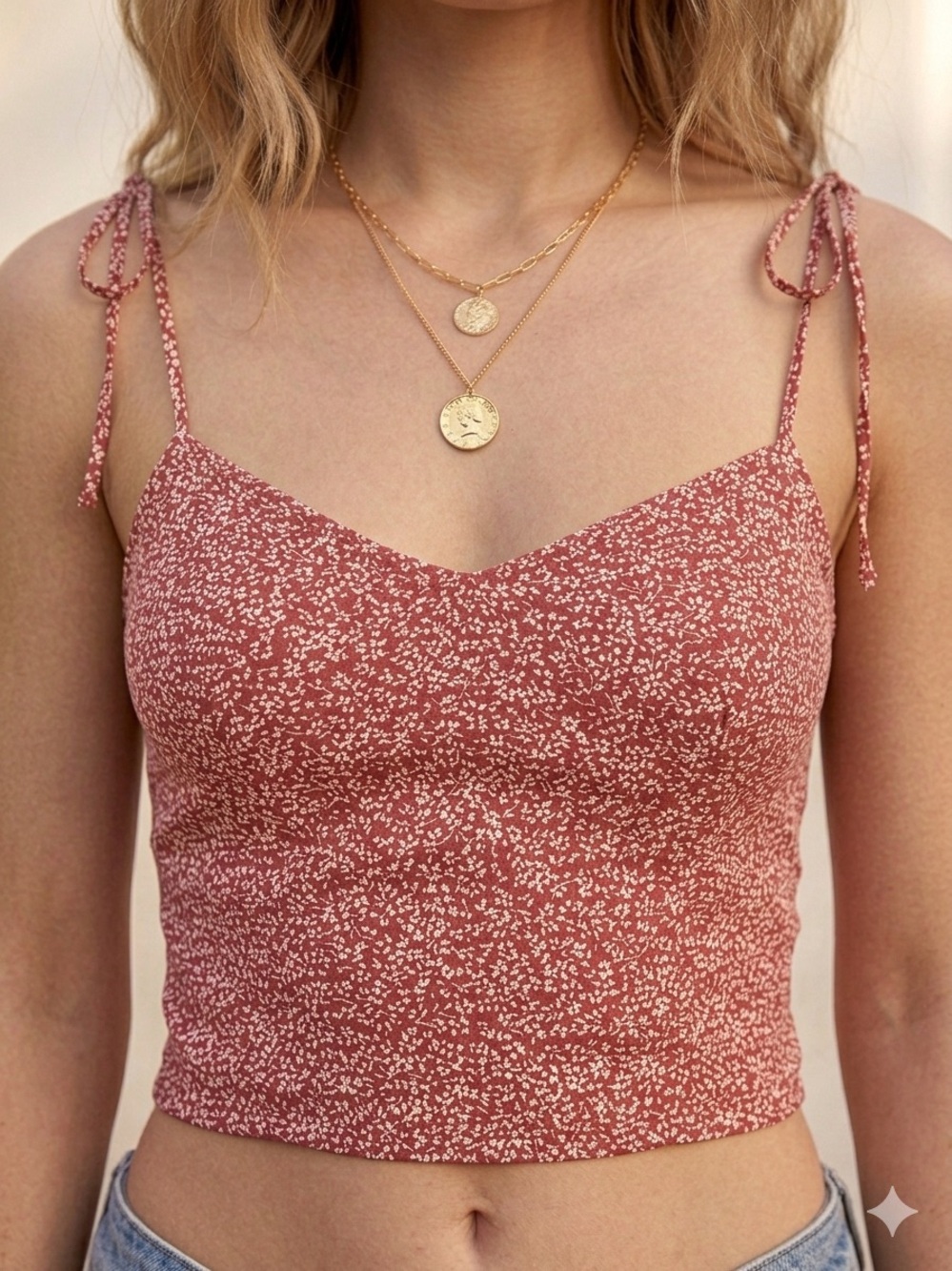 Abercrombie & Fitch Floral Top Tie Camisole Smocked Back Coral Red/White Sz S